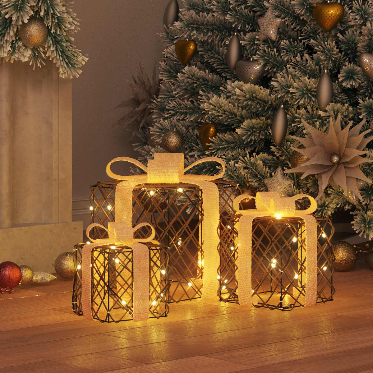 Verlichte kerstcadeau doos 3 st Warmwit