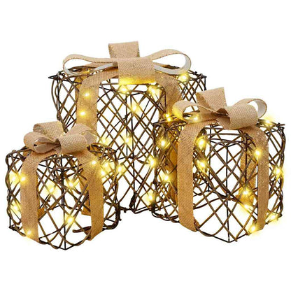 Verlichte kerstcadeau doos 3 st Warmwit