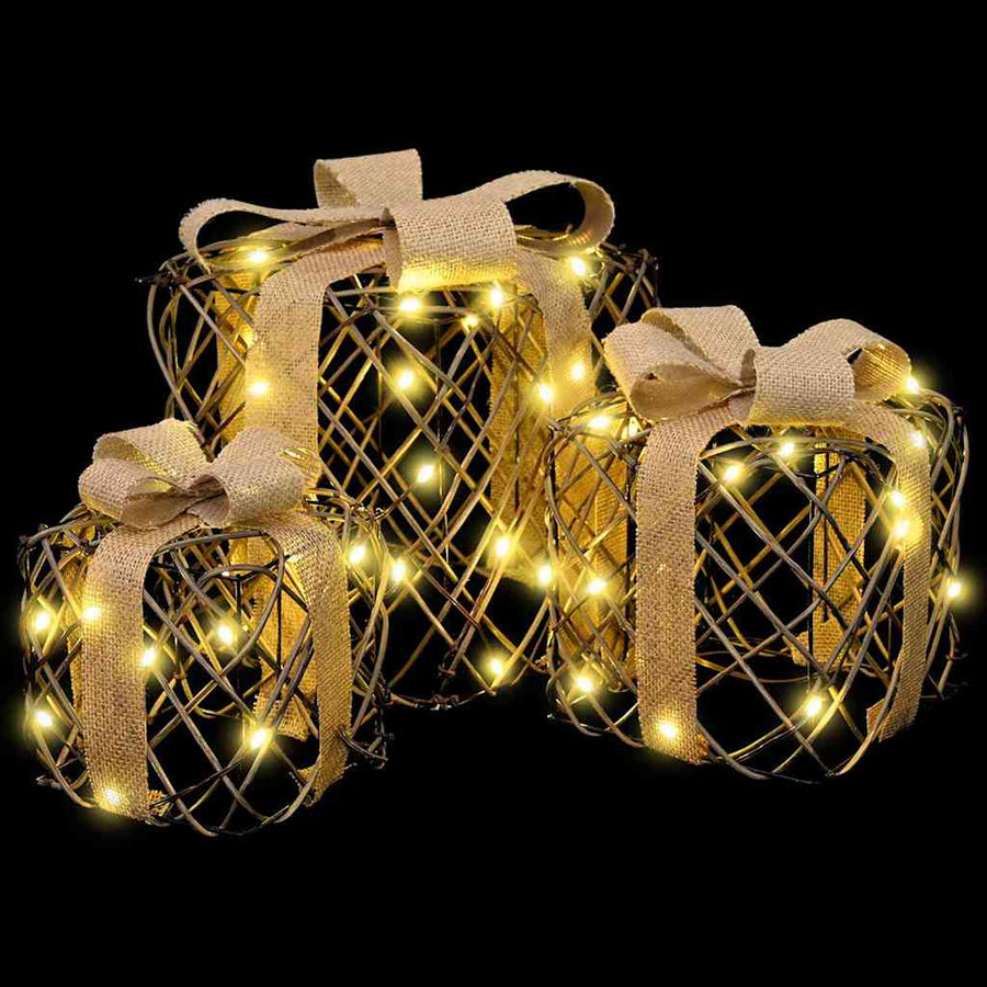 Verlichte kerstcadeau doos 3 st Warmwit