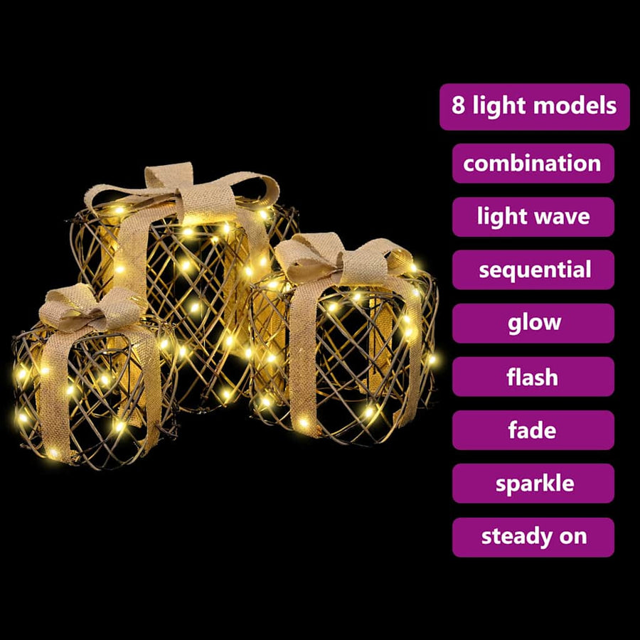 Verlichte kerstcadeau doos 3 st Warmwit