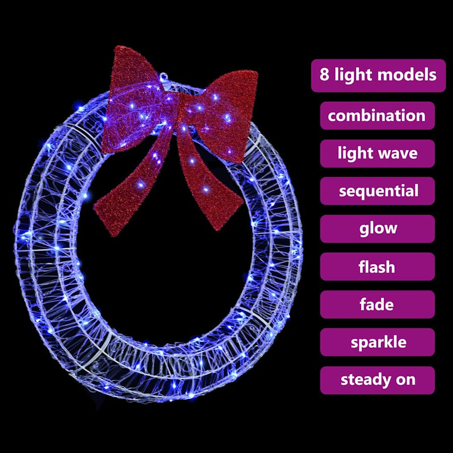 Krans met LED -striplichten Blauw 90 cm Acryl