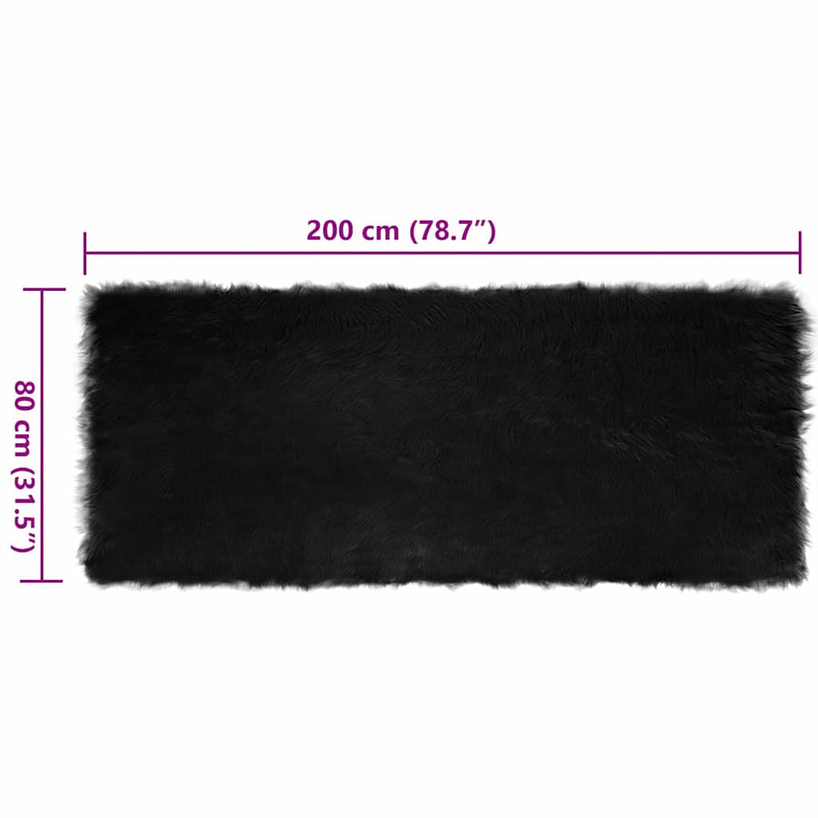 Nepleer Schapenvacht Tapijt Zwart 80 x 200 cm Polyester