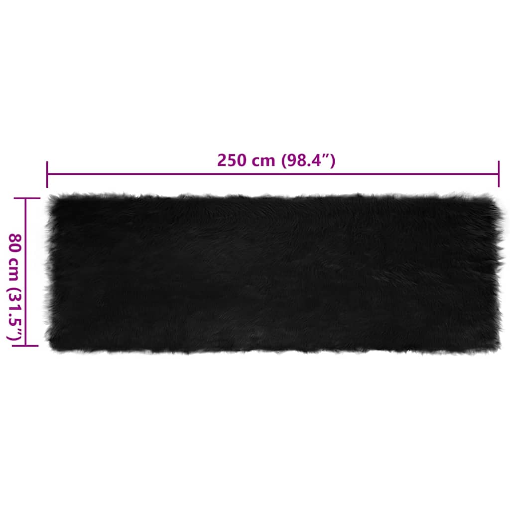 Nepleer Schapenvacht Tapijt Zwart 80 x 250 cm Polyester