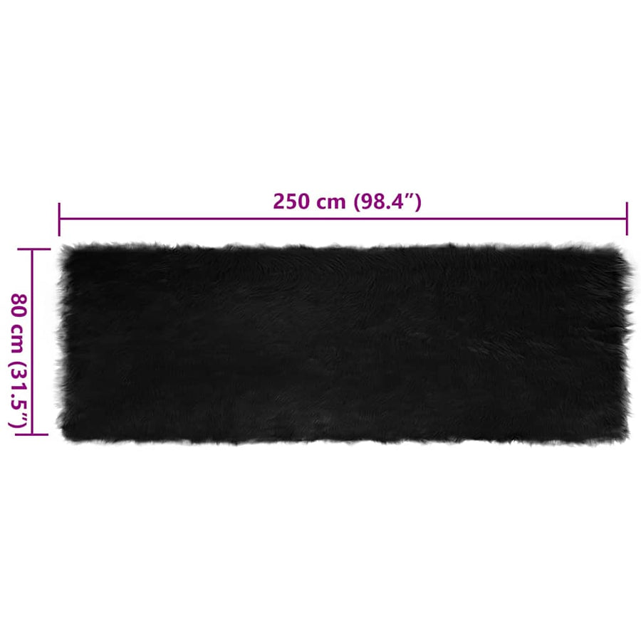 Nepleer Schapenvacht Tapijt Zwart 80 x 250 cm Polyester