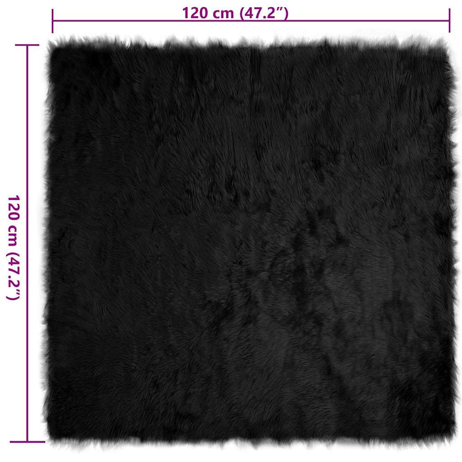 Nepleer Schapenvacht Tapijt Zwart 120 x 120 cm Polyester