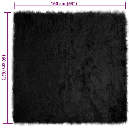 Nepleer Schapenvacht Tapijt Zwart 160 x 160 cm Polyester