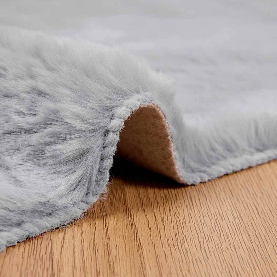 Nep Konijnenbont Tapijt Grijs 80 x 250 cm Polyester