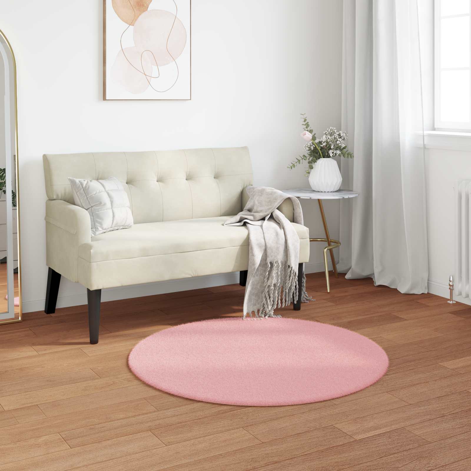 Nep Konijnenbont Tapijt Olite Roze Ø 80 cm Polyester