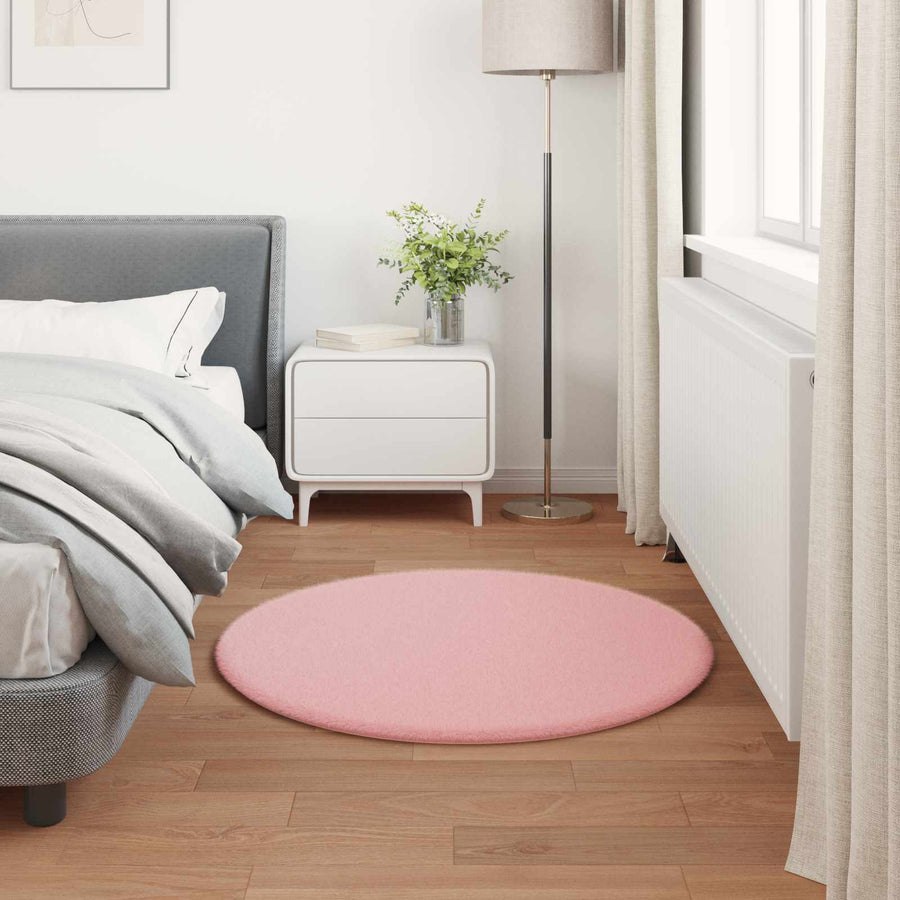 Nep Konijnenbont Tapijt Olite Roze Ø 80 cm Polyester