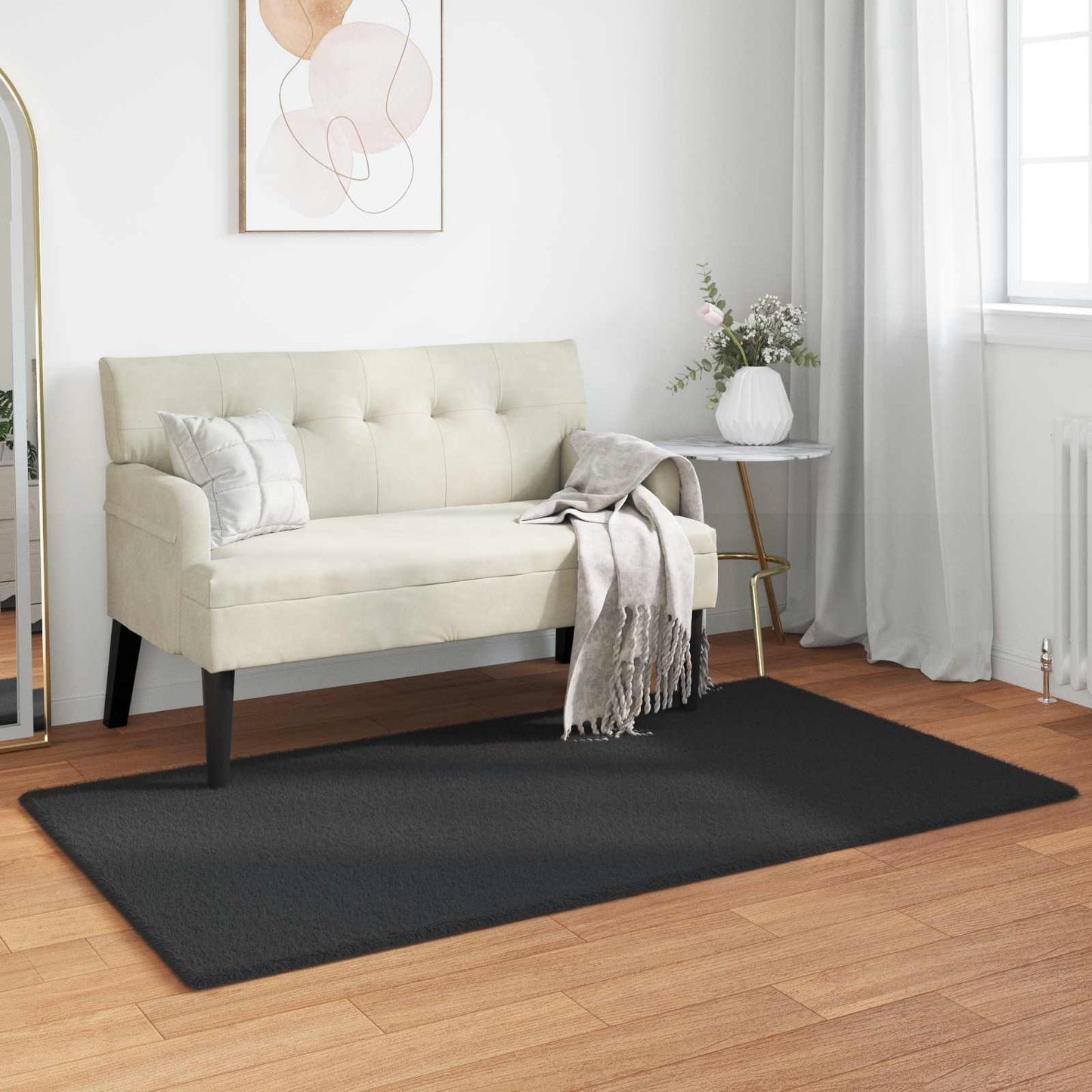 Nep Konijnenbont Tapijt Olite Zwart 60 x 110 cm Polyester