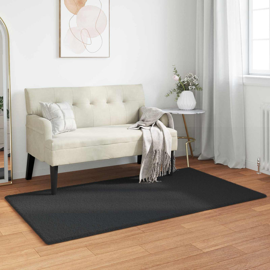 Nep Konijnenbont Tapijt Olite Zwart 60 x 110 cm Polyester