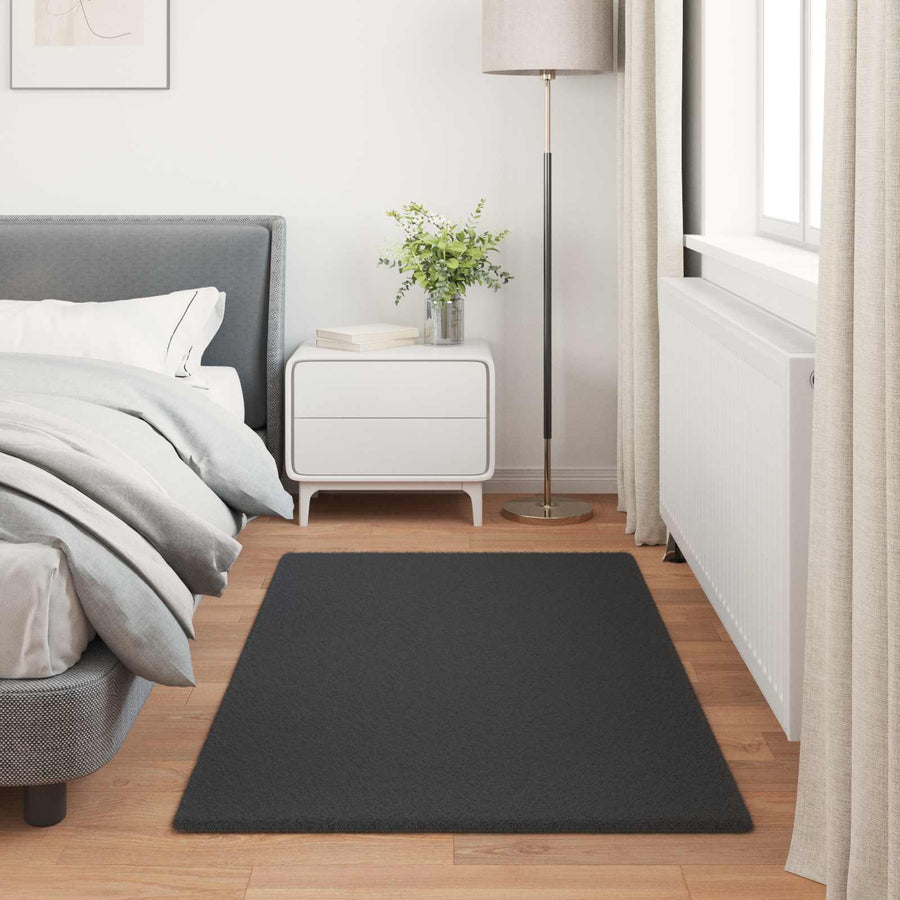 Nep Konijnenbont Tapijt Olite Zwart 60 x 110 cm Polyester
