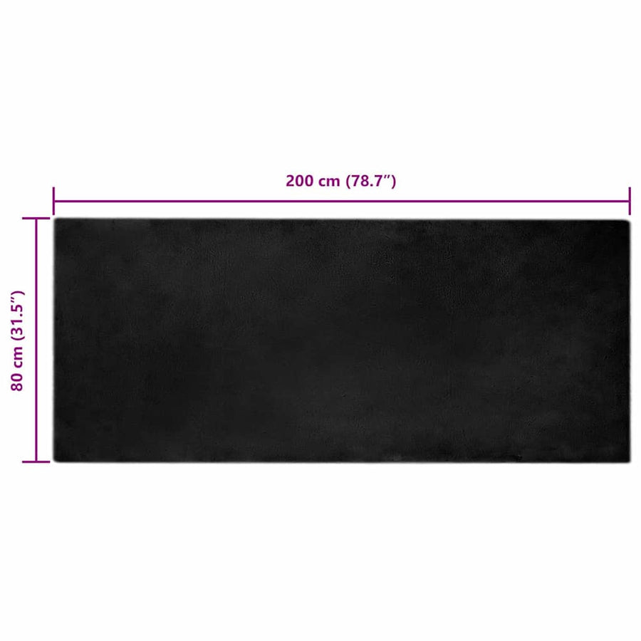 Nep Konijnenbont Tapijt Zwart 80 x 200 cm Polyester