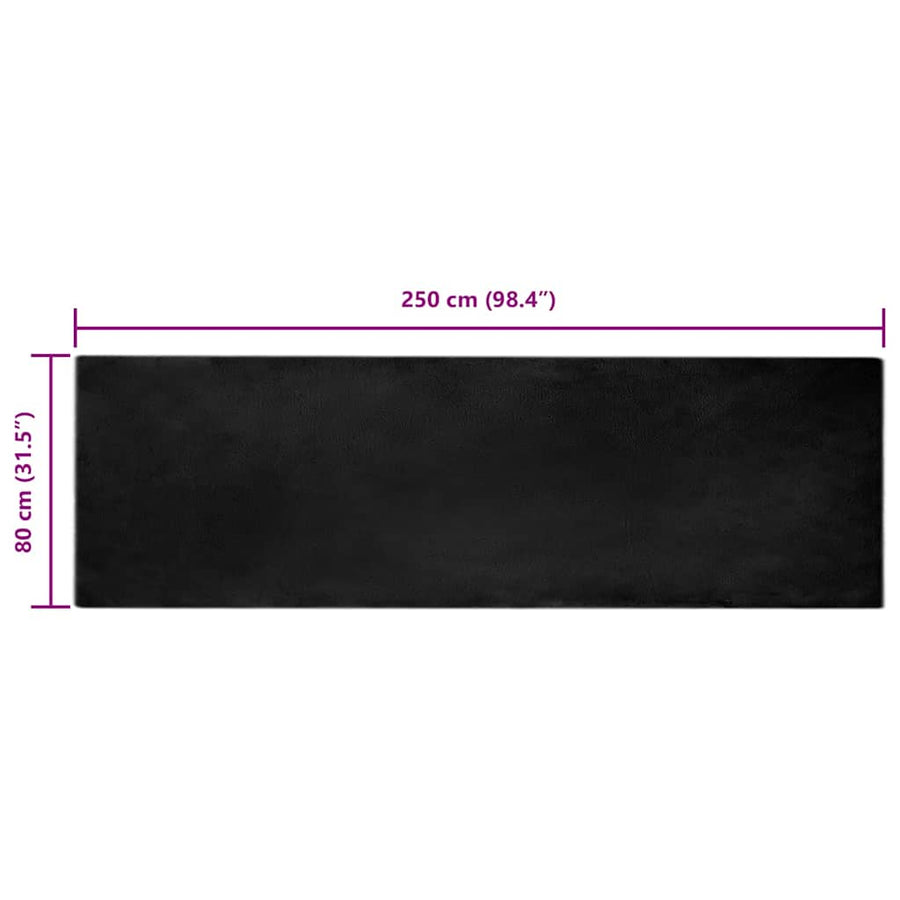 Nep Konijnenbont Tapijt Zwart 80 x 250 cm Polyester