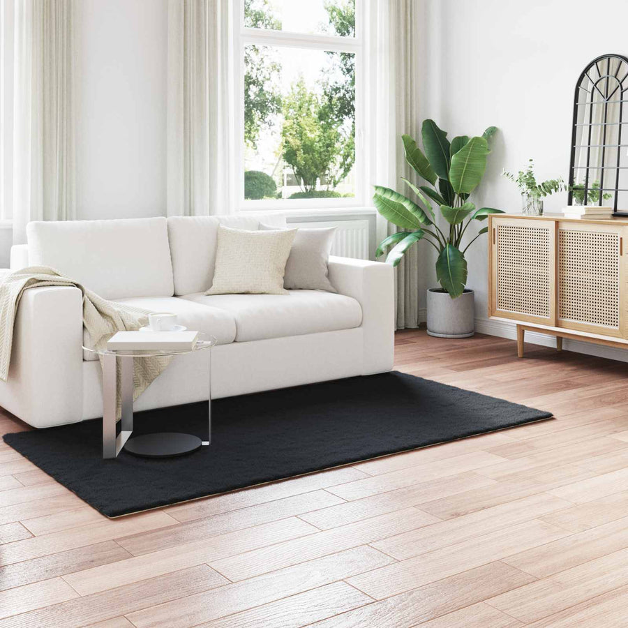 Nep Konijnenbont Tapijt Olite Zwart 100 x 200 cm Polyester