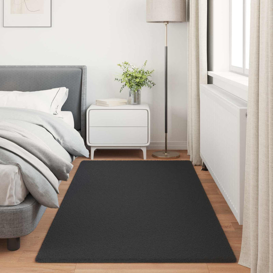 Nep Konijnenbont Tapijt Olite Zwart 100 x 200 cm Polyester