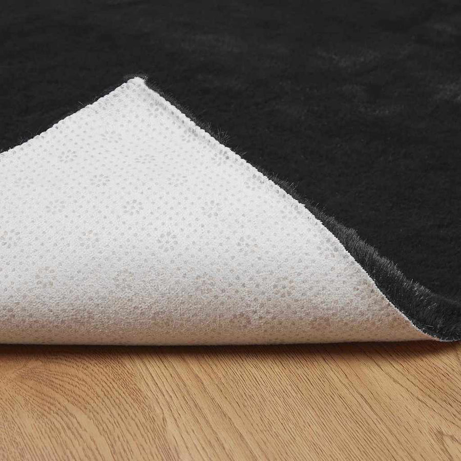 Nep Konijnenbont Tapijt Zwart 120 x 170 cm Polyester