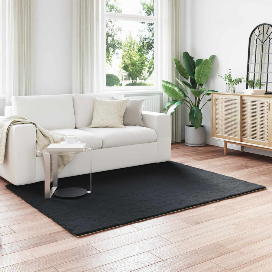 Nep Konijnenbont Tapijt Olite Zwart 160 x 230 cm Polyester