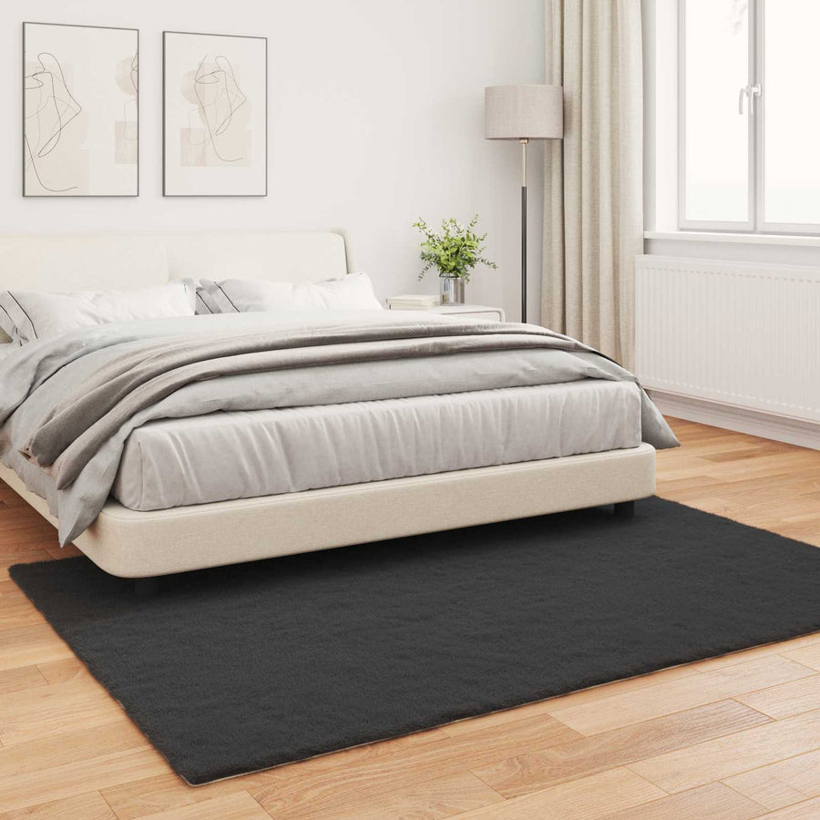 Nep Konijnenbont Tapijt Olite Zwart 160 x 230 cm Polyester