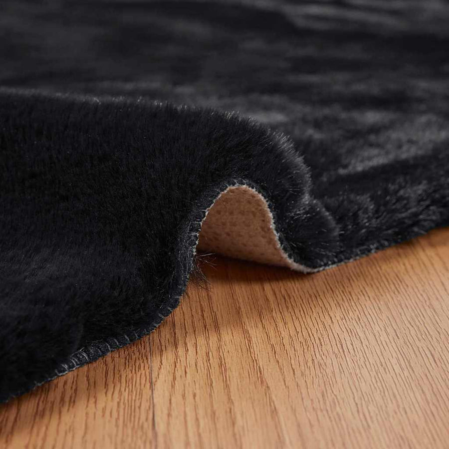 Nep Konijnenbont Tapijt Zwart 120 x 120 cm Polyester