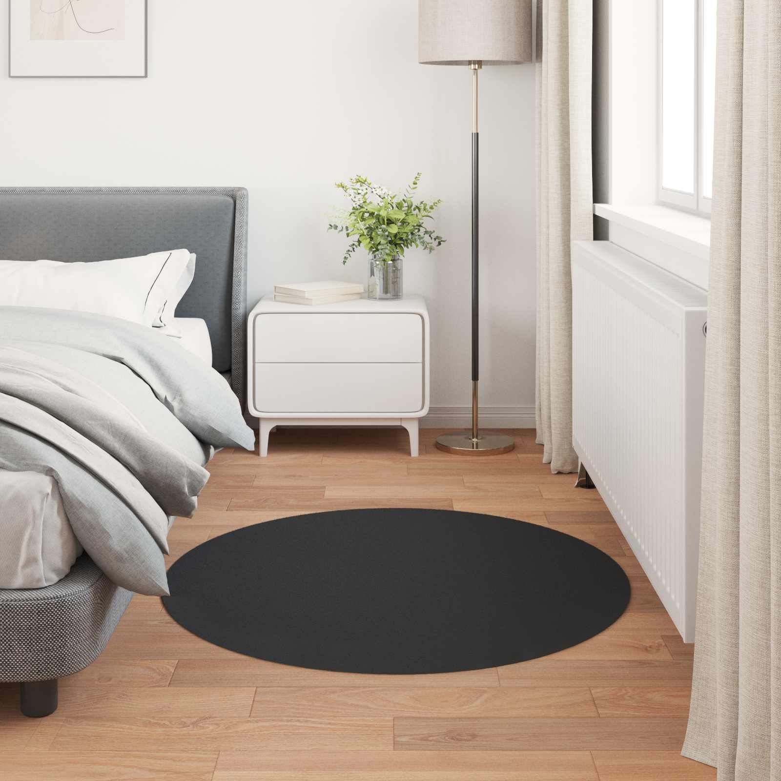 Nep Konijnenbont Tapijt Olite Zwart Ø 80 cm Polyester