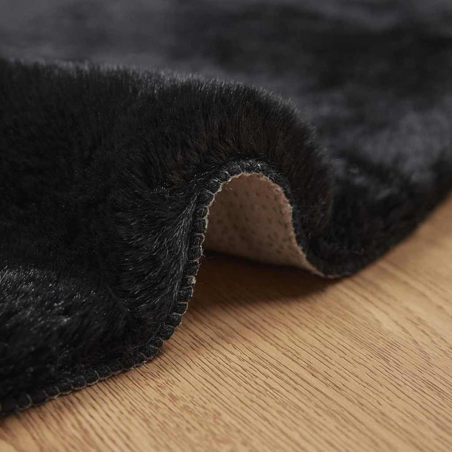 Nep Konijnenbont Tapijt Zwart Ø 120 cm Polyester