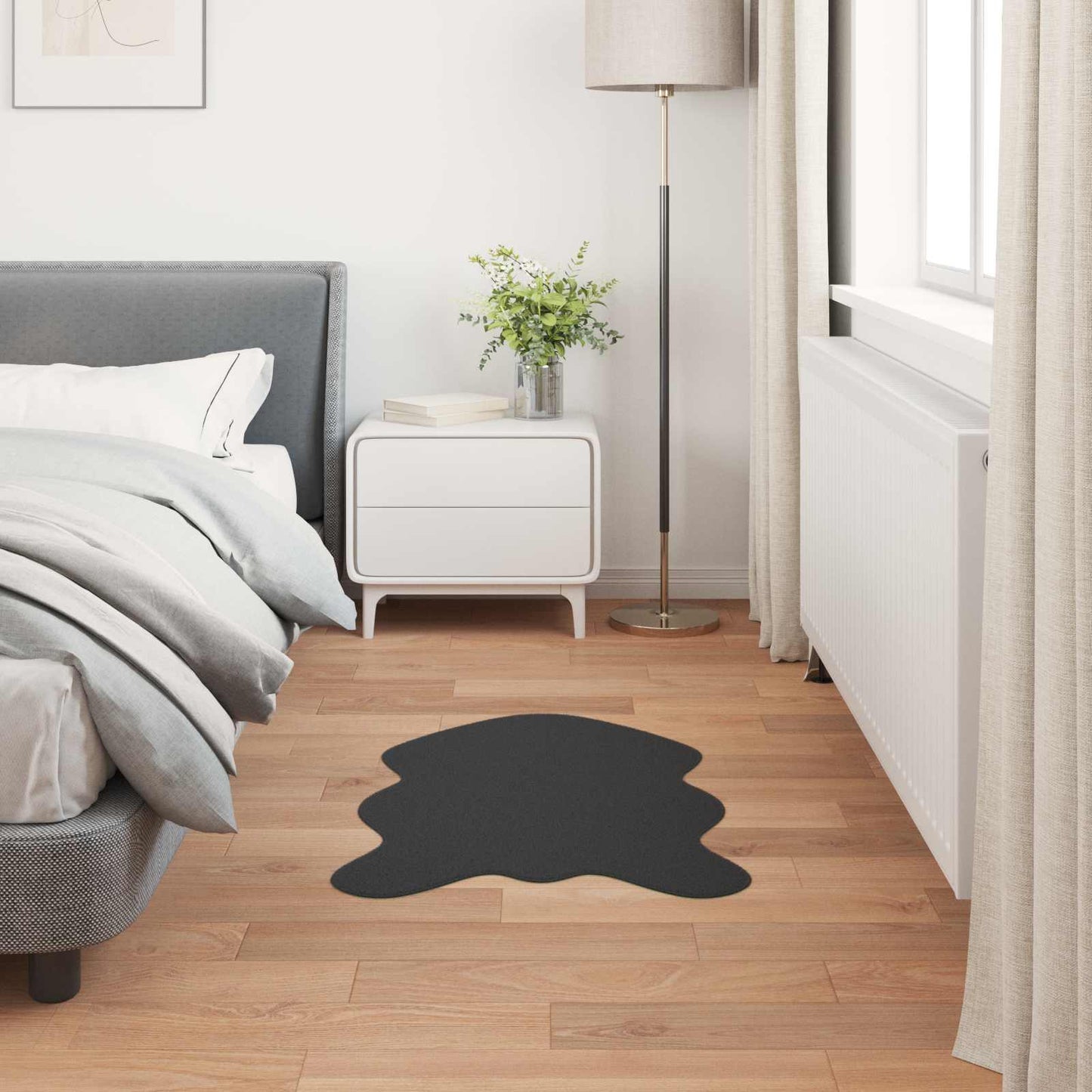 Nep Konijnenbont Tapijt Olite Zwart 80 x 120 cm Polyester