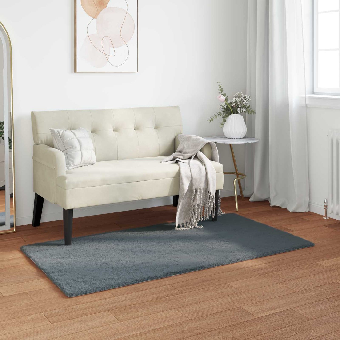 Nep Konijnenbont Tapijt Olite Antraciet 60 x 110 cm Polyester
