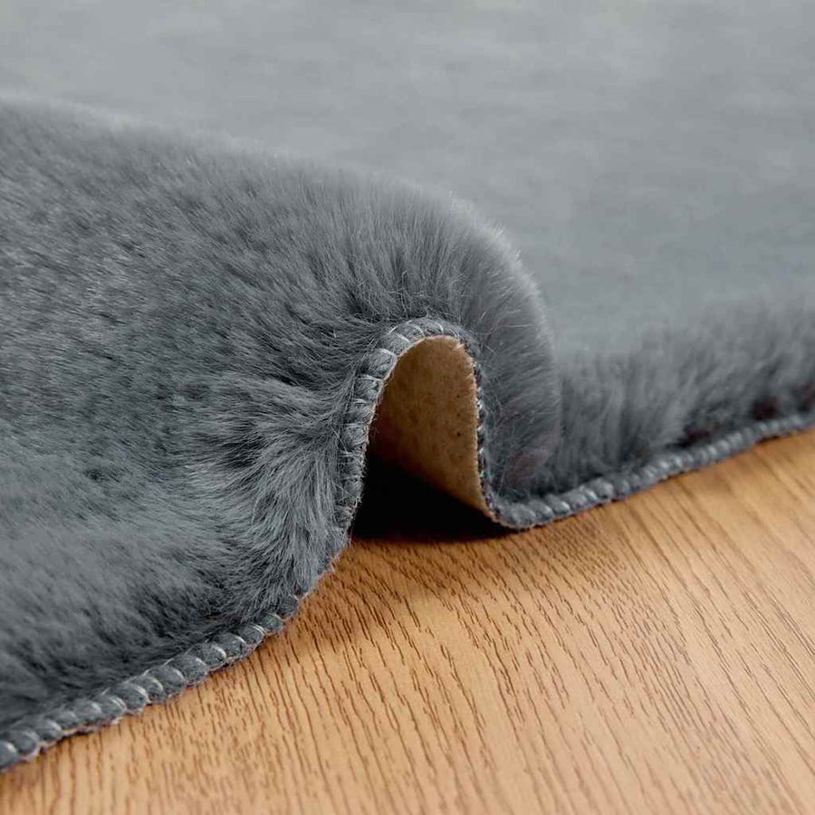 Nep Konijnenbont Tapijt Antraciet 200 x 200 cm Polyester