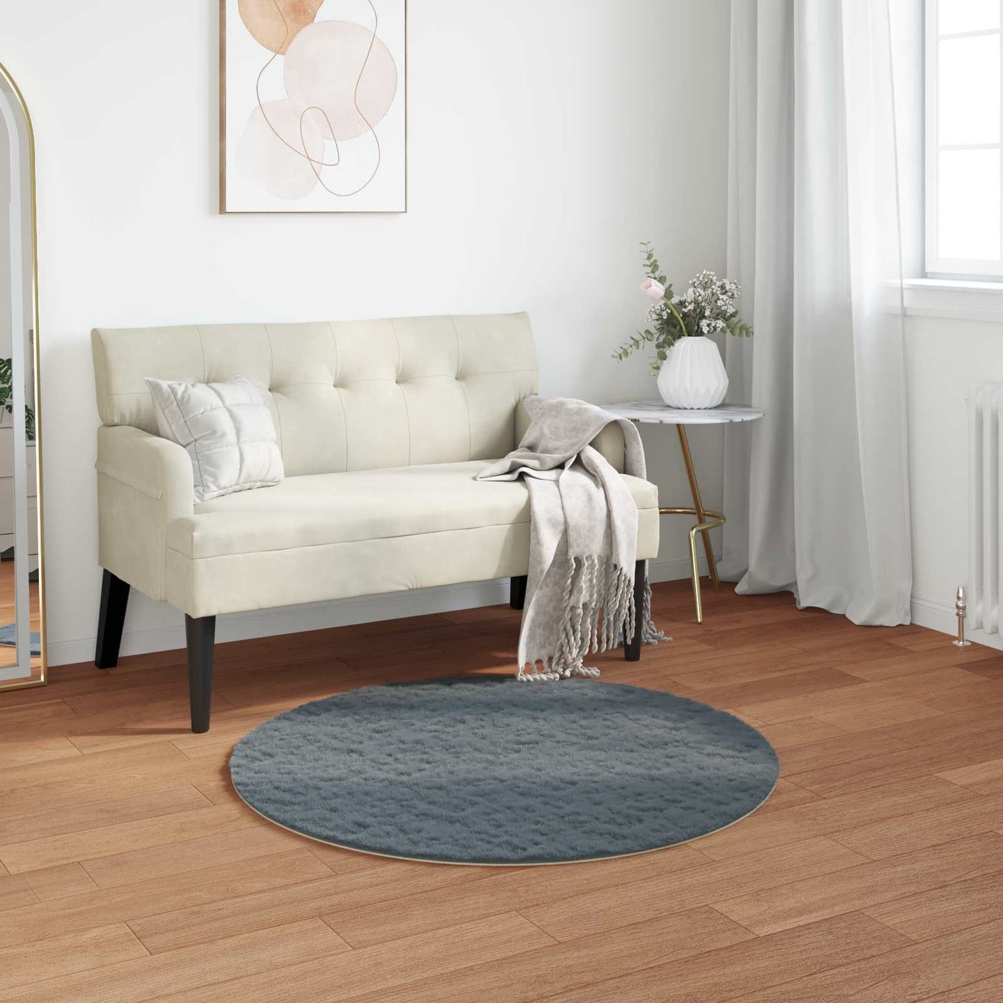 Nep Konijnenbont Tapijt Olite Antraciet Ø 80 cm Polyester