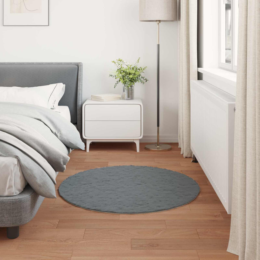 Nep Konijnenbont Tapijt Olite Antraciet Ø 80 cm Polyester