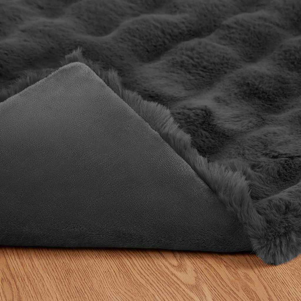 Neppels Konijnenbont Deken 4 pcs Donkergrijs 240 x 270 cm