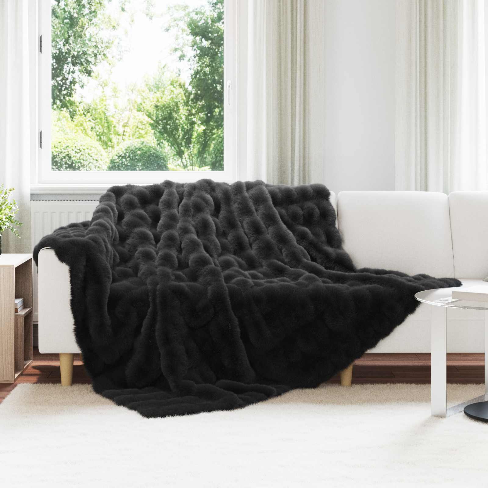 Neppels Konijnenbont Deken Zwart 220 x 240 cm Polyester