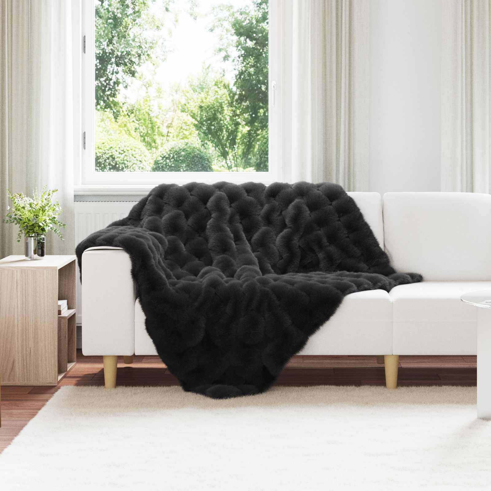 Neppels Konijnenbont Deken 4 pcs Zwart 130 x 150 cm Polyester