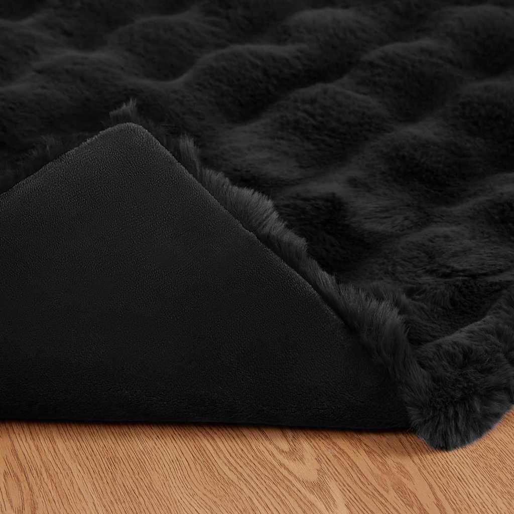 Neppels Konijnenbont Deken 4 pcs Zwart 220 x 240 cm Polyester