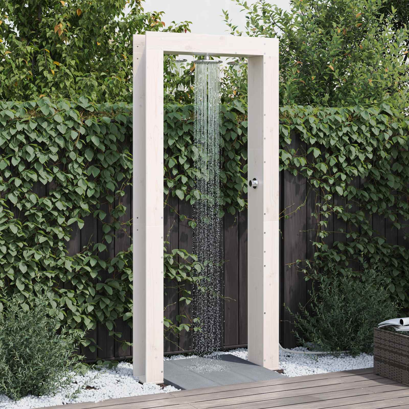 Buitendouche 226 cm Massief grenenhout en roestvrij staal Wit