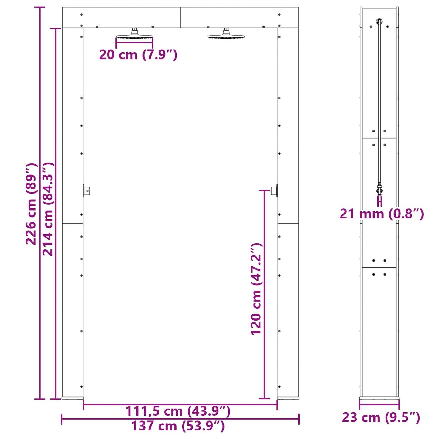 Buitendouche Wit 137 x 23 x 226 cm Massief grenenhout