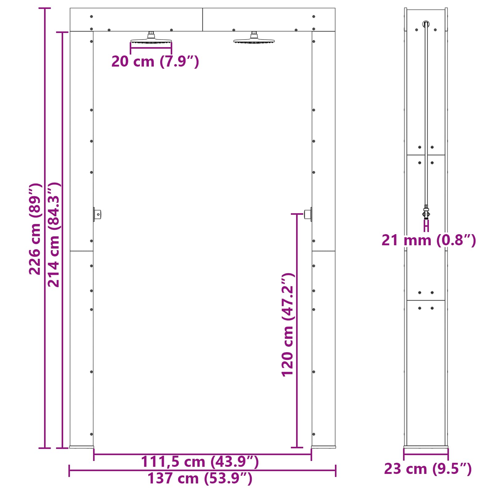 Buitendouche Wit 137 x 23 x 226 cm Massief grenenhout