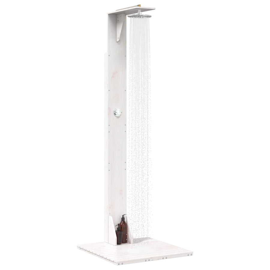 Buitendouche 214,5 cm Massief grenenhout en roestvrij staal Wit