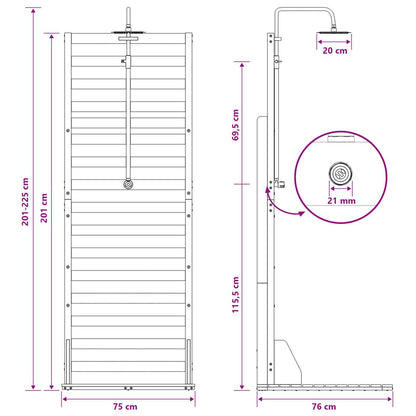 Buitendouche 225 cm Massief grenenhout en roestvrij staal Wit