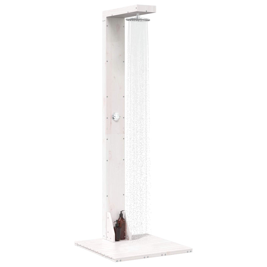 Buitendouche 210 cm Massief grenenhout en roestvrij staal Wit