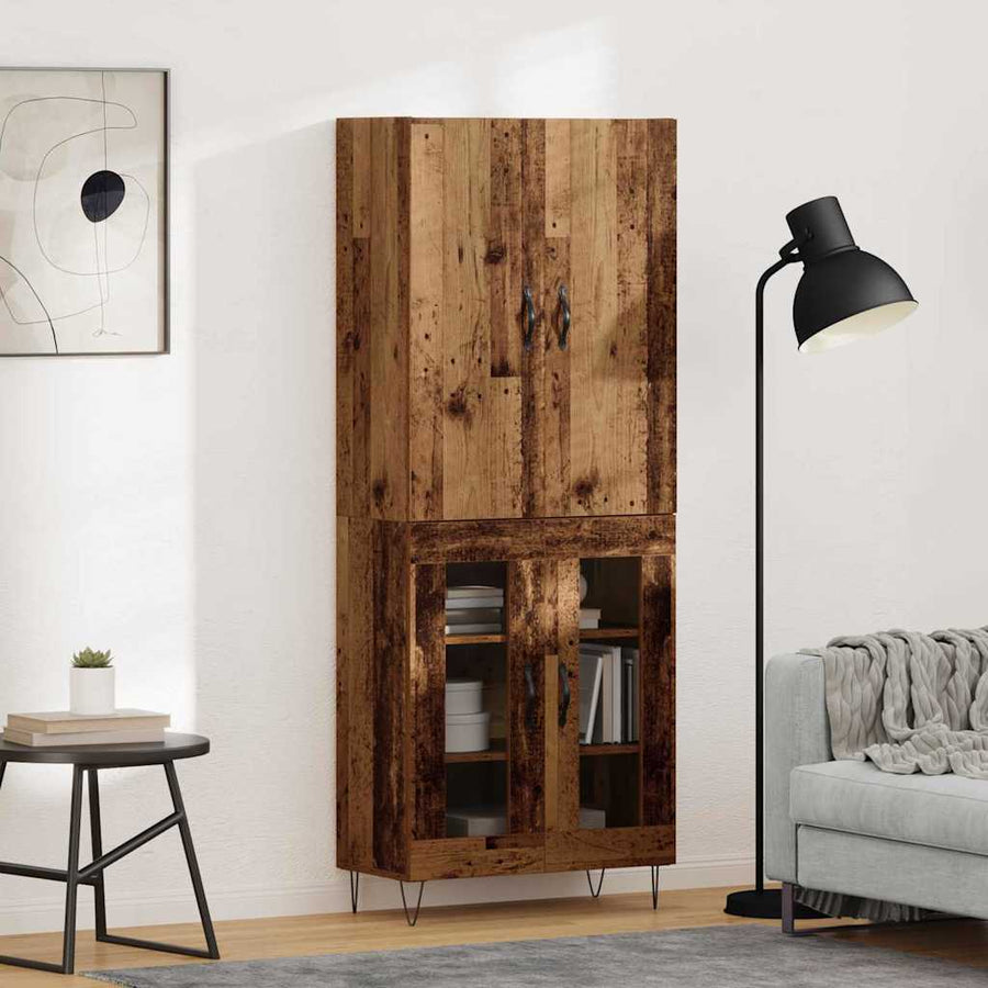 Hoge kast 2 pcs Oud Hout Geëngineerd hout en glas