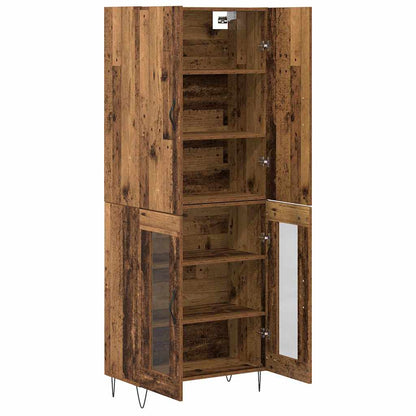 Hoge kast 2 pcs Oud Hout Geëngineerd hout en glas