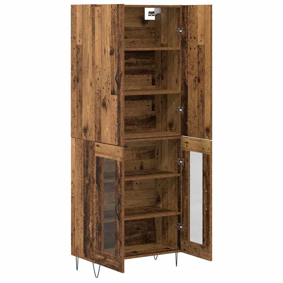 Hoge kast 2 pcs Oud Hout Geëngineerd hout en glas