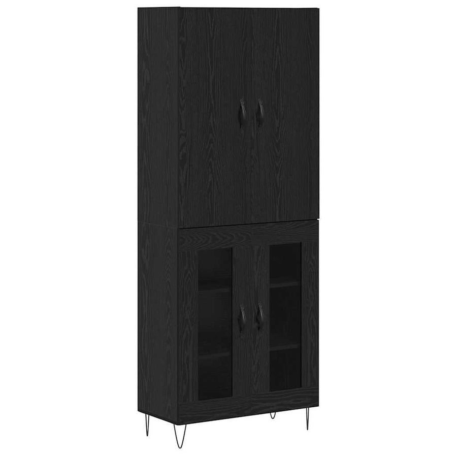 Hoge kast 2 pcs Zwart Eiken Geëngineerd hout en glas