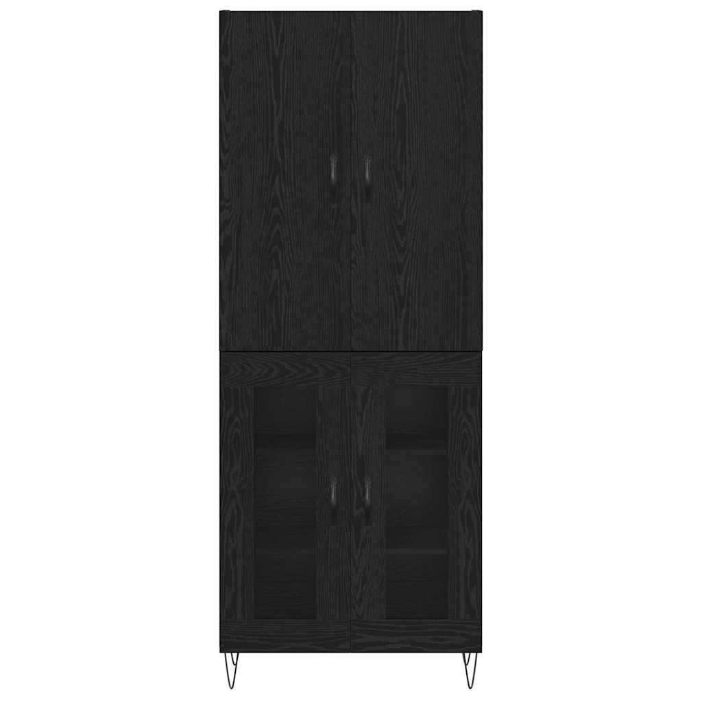 Hoge kast 2 pcs Zwart Eiken Geëngineerd hout en glas