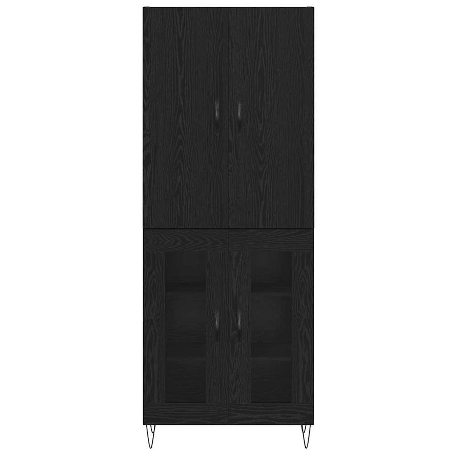 Hoge kast 2 pcs Zwart Eiken Geëngineerd hout en glas