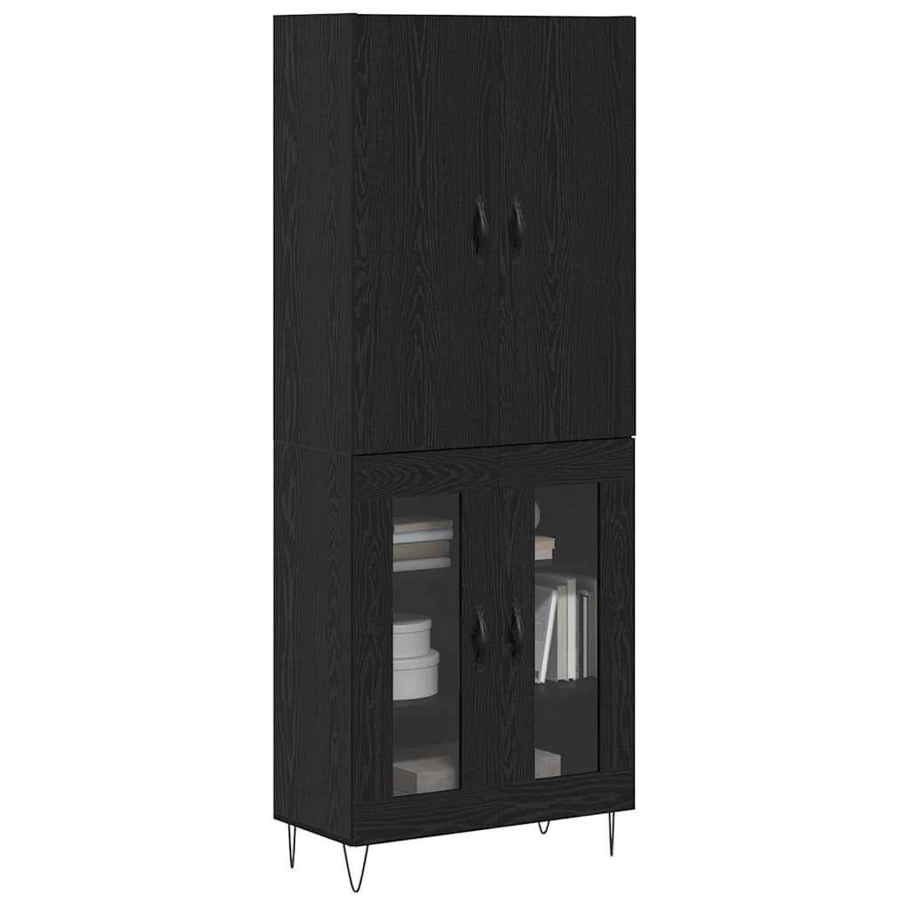 Hoge kast 2 pcs Zwart Eiken Geëngineerd hout en glas