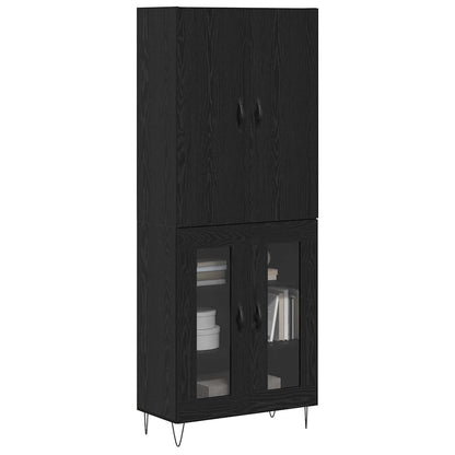 Hoge kast 2 pcs Zwart Eiken Geëngineerd hout en glas