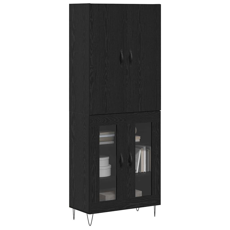 Hoge kast 2 pcs Zwart Eiken Geëngineerd hout en glas